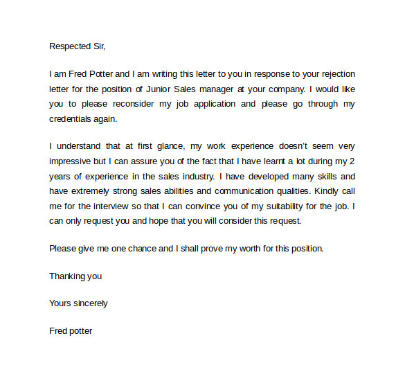 rejection letter after interview