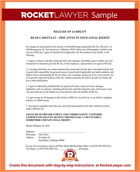 6 release of liability agreement template