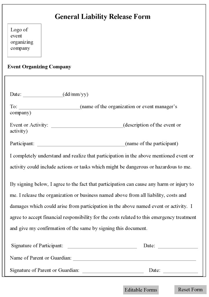 Release Of Liability Contract Template 1 Release Of Liability Contract Template Free Printable Liability Waiver Sample form Generic