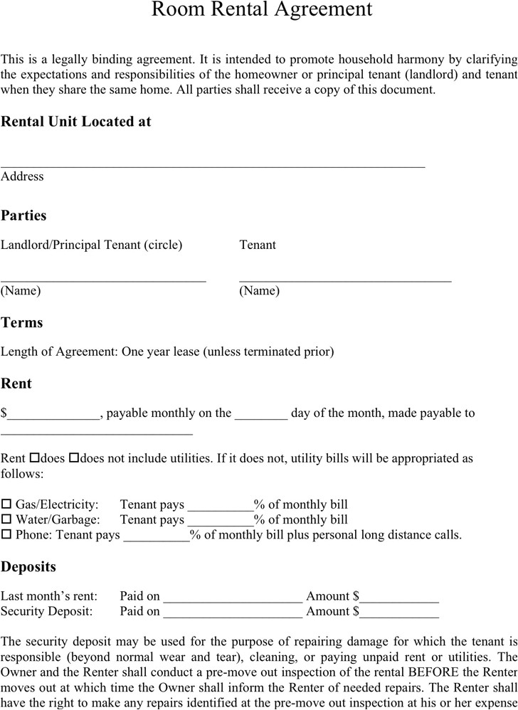 5 room rental agreement form templates