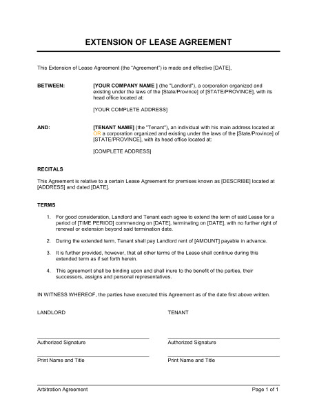 Rental Contract Extension Template Extension Of A Lease Template Word Pdf by Business