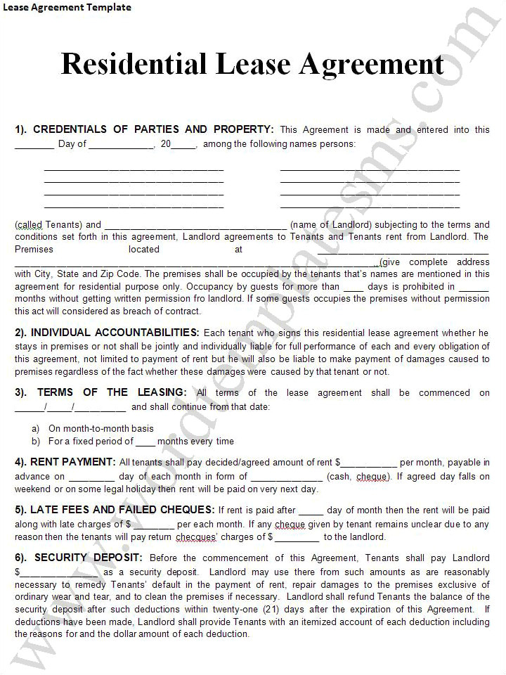rental lease agreement templates free