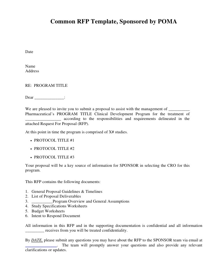 Request for Proposal Email Template Common Rfp Template Sponsored by Poma