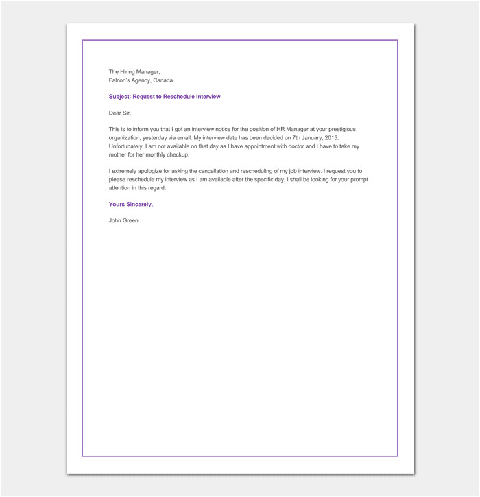reschedule appointment letter 10 samples formats