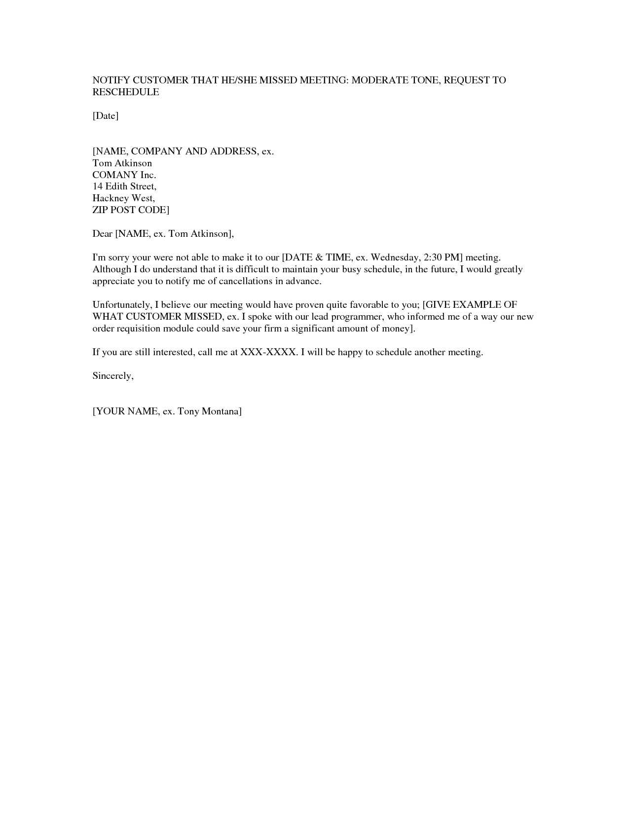 sample letter to reschedule a meeting