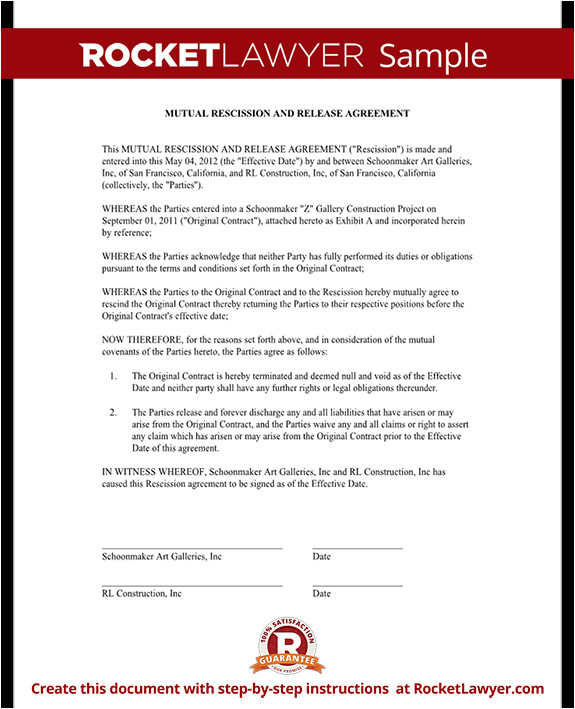 Rescission Of Contract Template Mutual Recission Of Contract Mutual Recission and