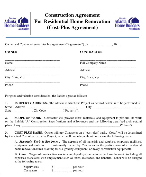 Residential Building Contract Template 13 Construction Agreement Templates Word Pdf Pages