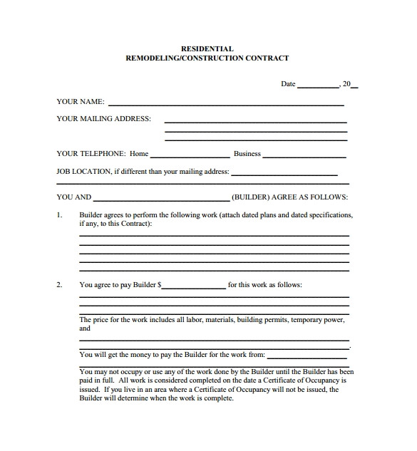 home remodeling contract