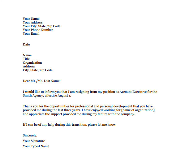 email resignation letter