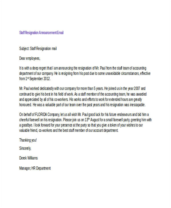 resignation email