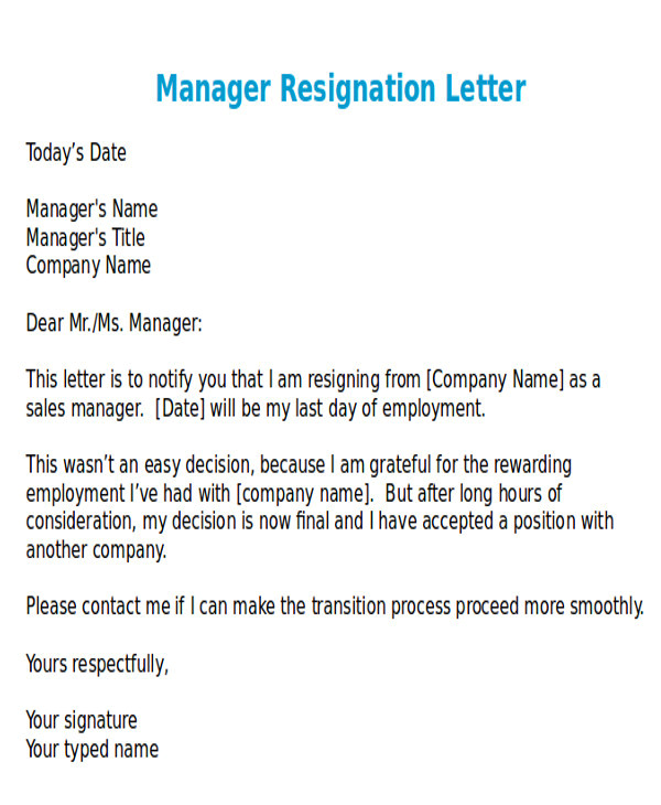 resignation letters format