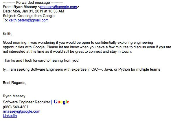 google recruiter email 2011