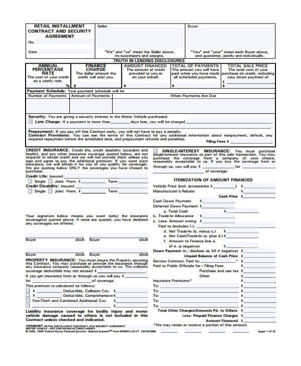 sample installment contract form