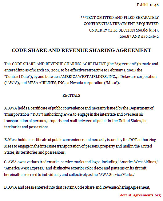 code share and revenue sharing agreement