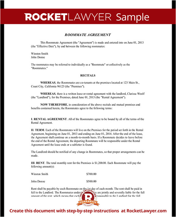 Roommate Contracts Template Roommate Contract Room Rental Agreement Rocket Lawyer