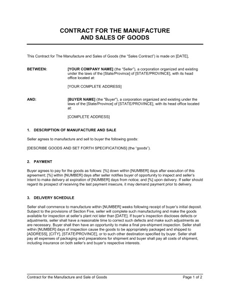 contract for the manufacture and sale of goods d1236