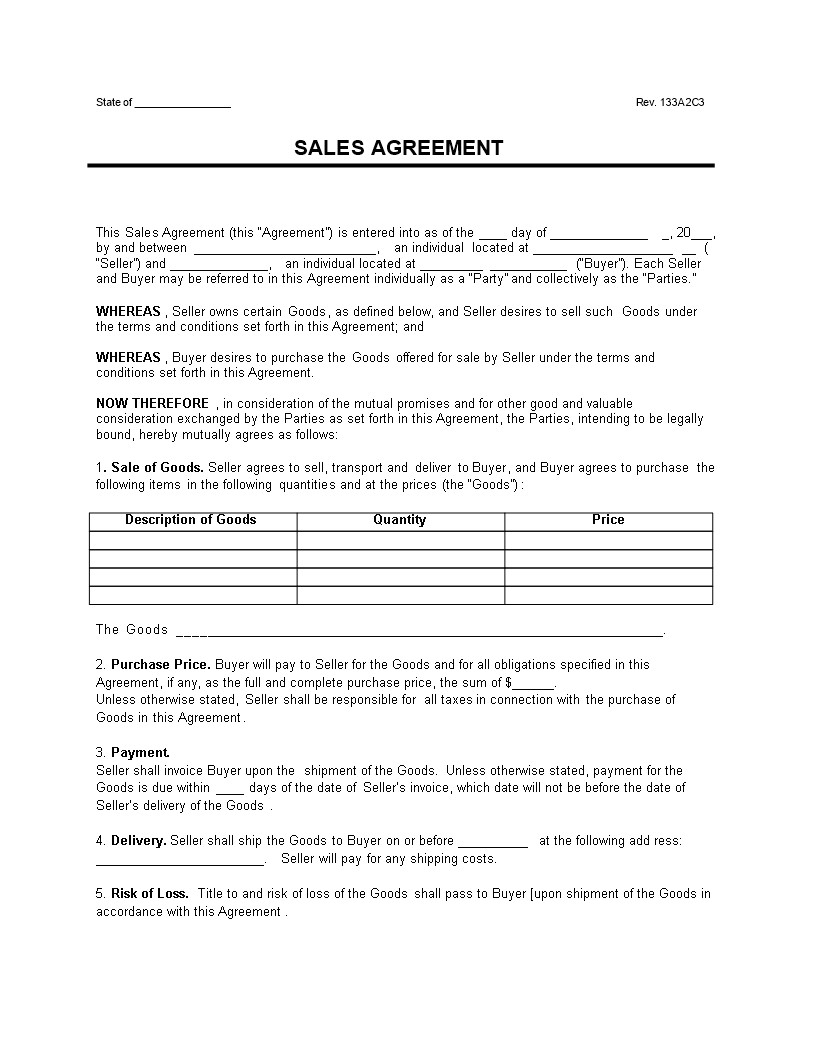 sale of goods contract template