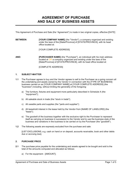 agreement of purchase and sale of business assets d318