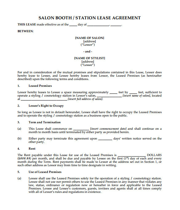 Salon Booth Rental Contract Template Sample Booth Rental Agreement 14 Documents In Pdf Word