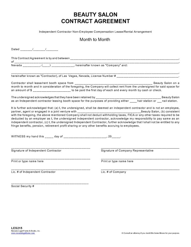 beautysalon independent contractor agreement template english