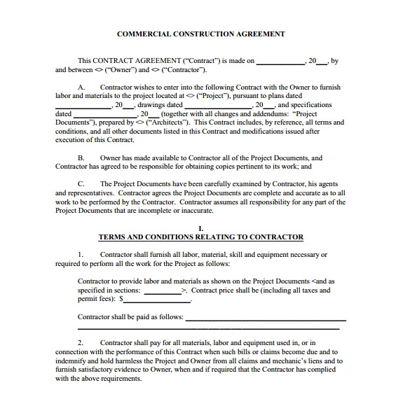 Sample Construction Contract Template Construction Contract 9 Download Documents In Pdf