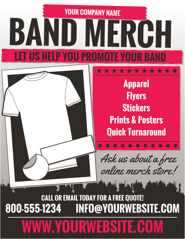 Screen Printing Flyer Templates Band Merch Marketing Flyers for Screen Printers