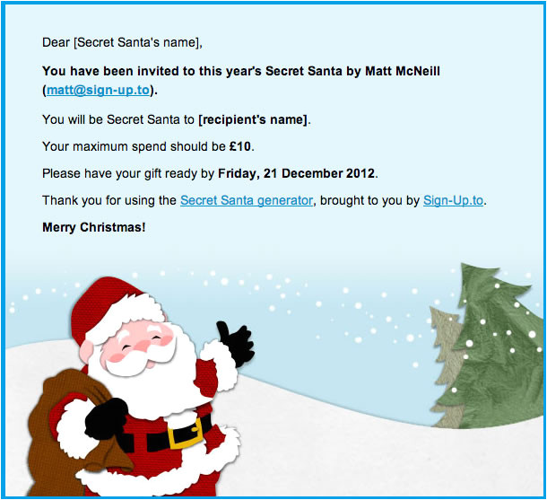 Secret Santa Email Template for Office Secret Santa Generator Just for Fun Sign Up to