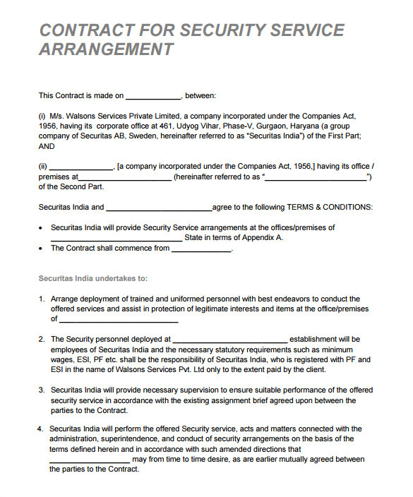 Security Contracts Templates 1 Security Contracts Templates 14 Security Contract Templates Word Pdf Apple Pages