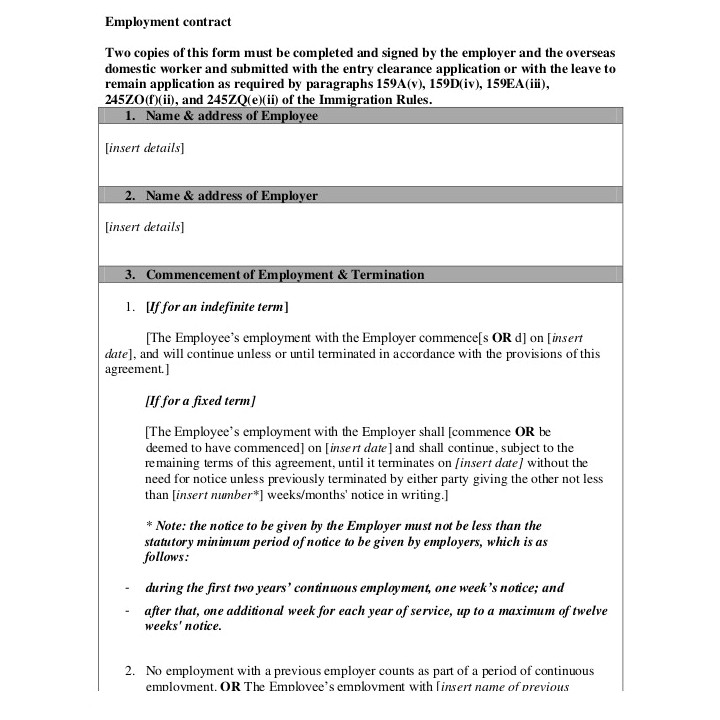 employment contracts for restaurants