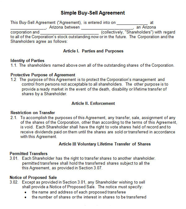 buy sell agreement template