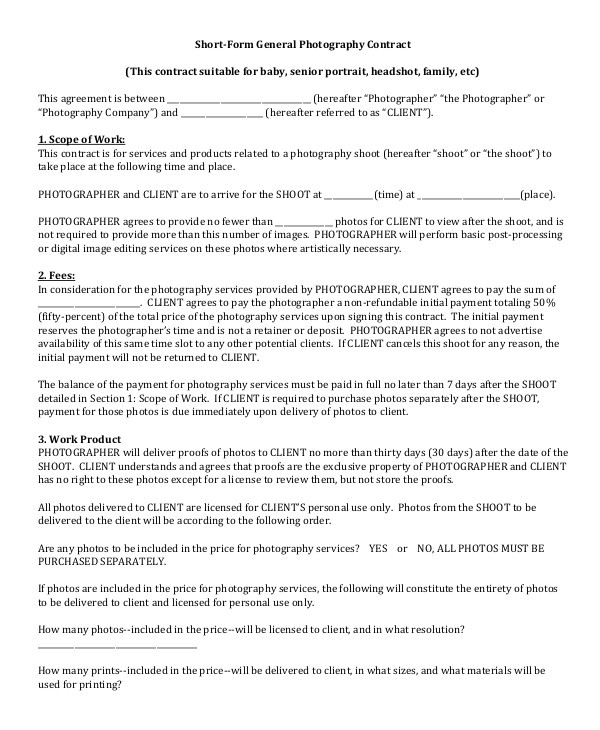 Senior Photography Contract Template Photography Contract Example 17 Free Word Pdf Documents