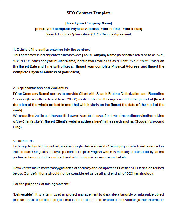 Seo Contract Template 2015 5 Seo Contract Templates Doc Pdf Free Premium
