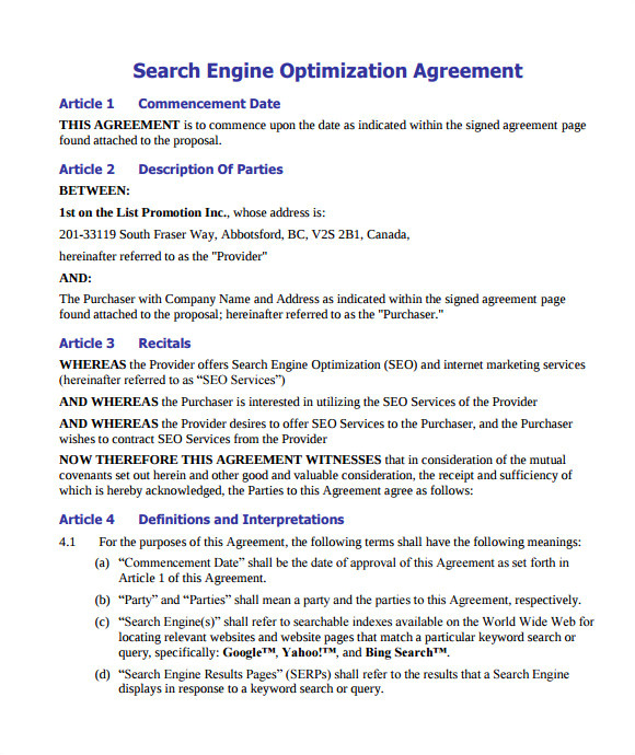 seo contract template