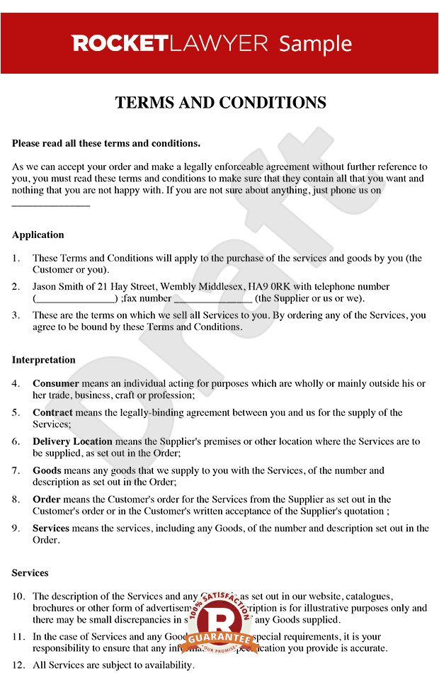 terms and conditions for supply of services to consumers rl