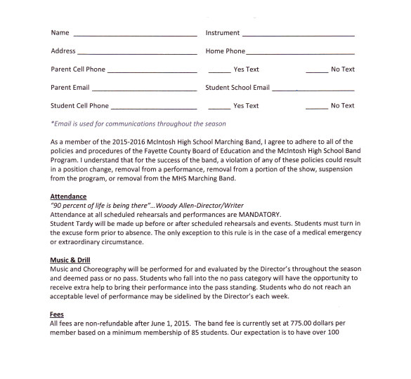 band contract template