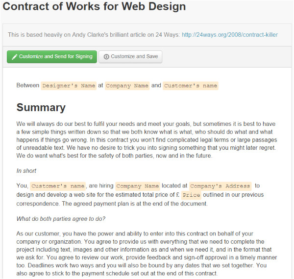 where to find web design contract templates for web design projects