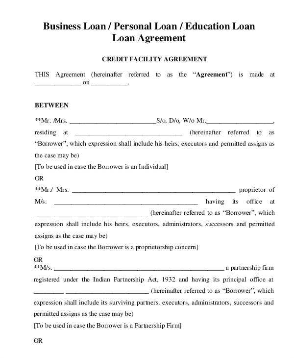 loan agreements template