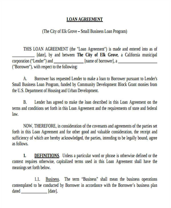 loan agreement form template