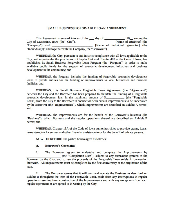 Small Business Loan Contract Template Sample Business Loan Agreement 6 Free Documents