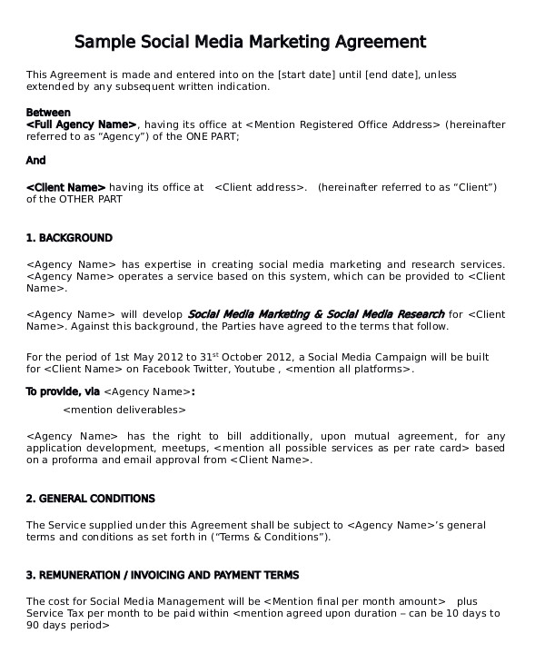 Social Media Marketing Services Contract Template Sample Marketing Consulting Agreement 13 Documents In Pdf