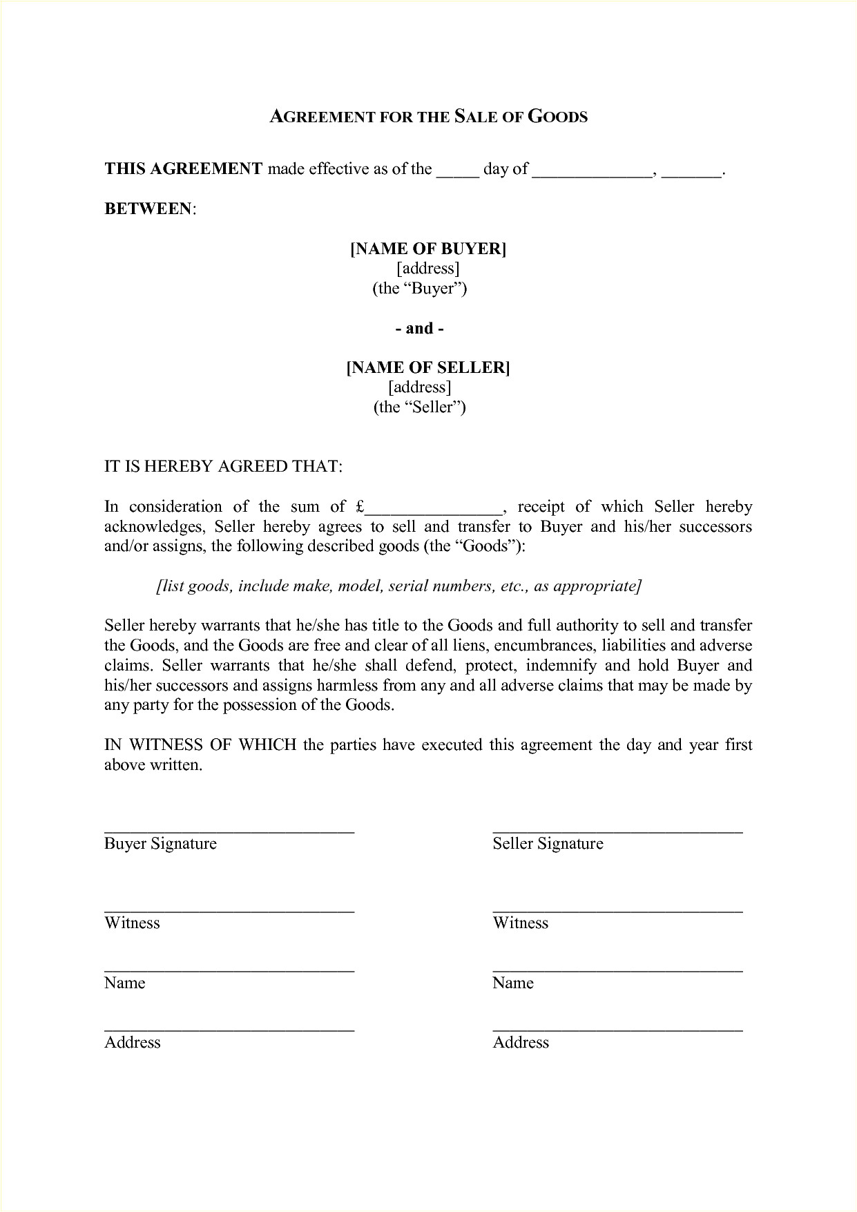 sales agreement template word