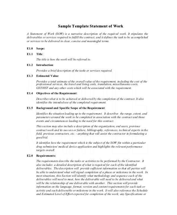 Sow Contract Template Statement Of Work Template 13 Free Pdf Word Excel