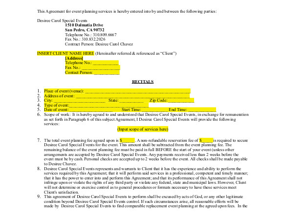Special event Contract Template event Contract Template 14 Free Word Excel Pdf