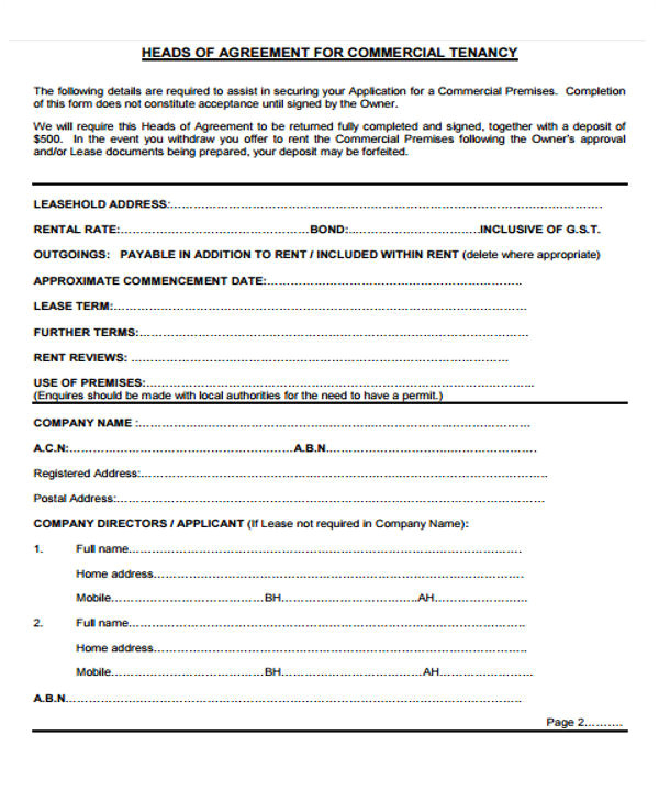 commercial agreement template