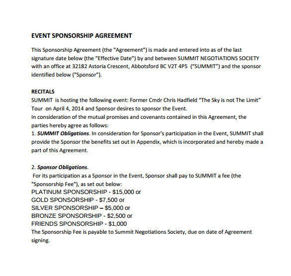 sponsorship agreement template