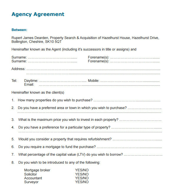 sample agency agreement