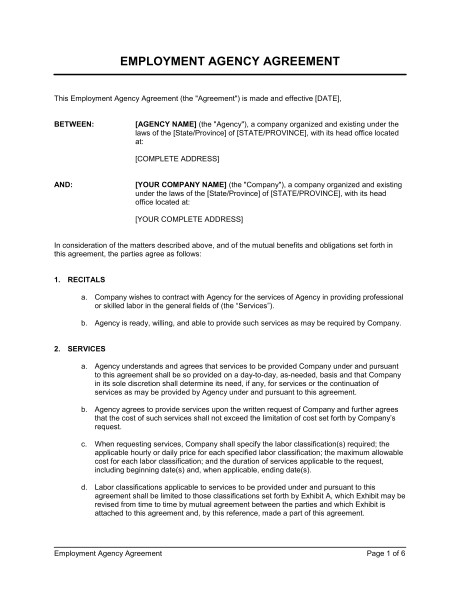 employment agency agreement d157