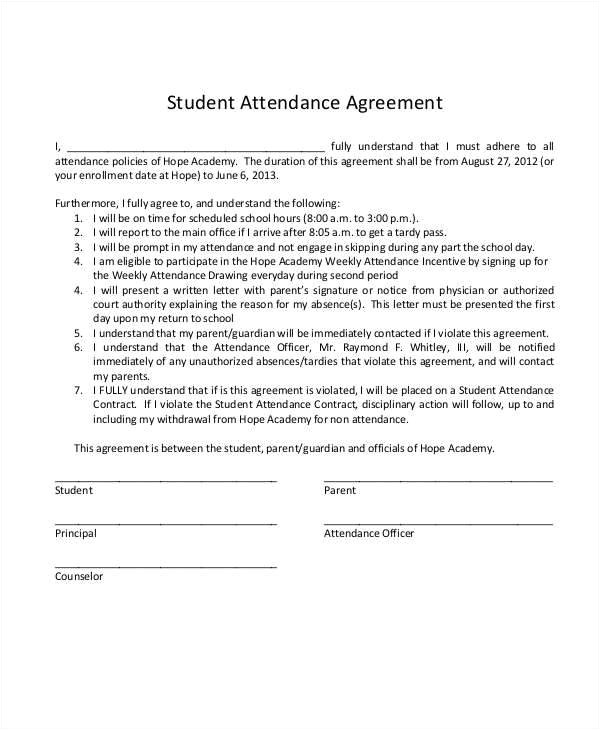Student attendance Contract Template 8 Student Contract Samples Templates In Pdf Word