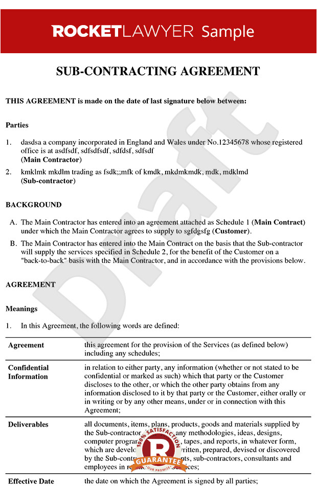 subcontracting agreement rl