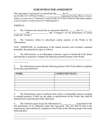 uk subcontractor agreement